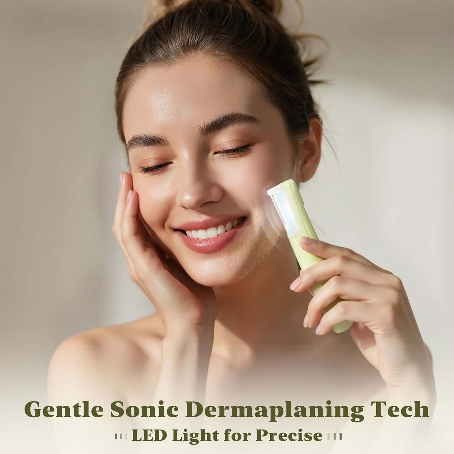 BNU Dermaplaning Tool for Face, Dermaplane Razor for Women Face LED Light Facial Exfoliation & Peach Fuzz Hair Removal, 3 Speeds Rechargeable Sonic Edge Technology 10 Refill Blades Green