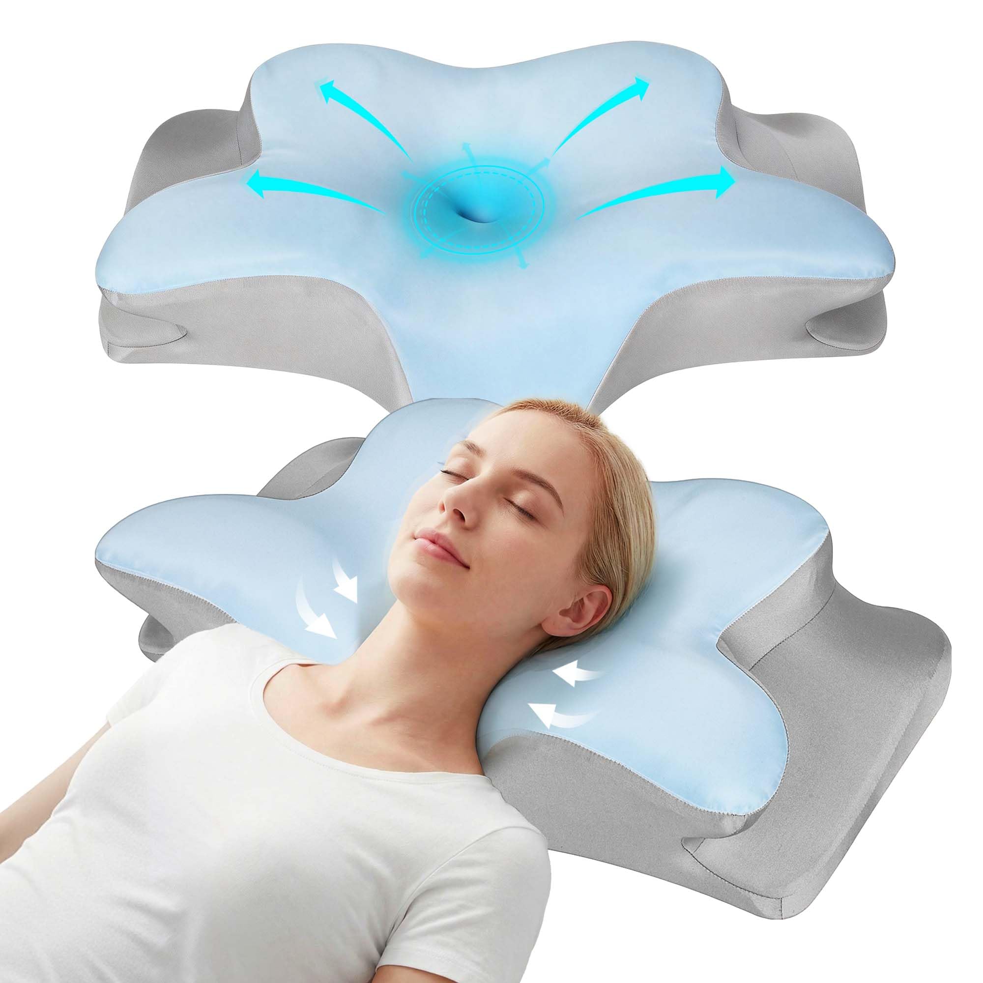 Lavio Cervical Memory Foam Pillow for Neck Pain Relief, Ergonomic Orthopedic Pillow for Side, Back & Stomach Sleepers, Adjustable Height Neck Support Pillow with Breathable Removable Cover (Blue)