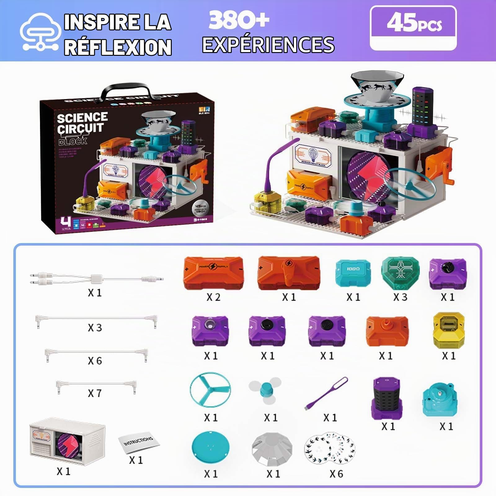 Expériences pour enfants à partir de 3 ans, boîte d'expérimentation STEM sur l'électrotechnique, 45 pièces et plus de 380 expériences, jouet éducatif et éducatif, cadeau idéal pour garçons et filles
