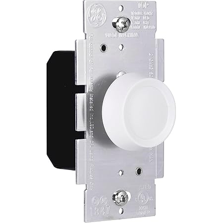 GE Single Pole Rotating Dimmer Switch, Rotate On/Off, Use with Dimmable LED, CFL, and Incandescent Bulbs, Includes Two Knob Colors, UL Listed, White/Light Almond, 18021