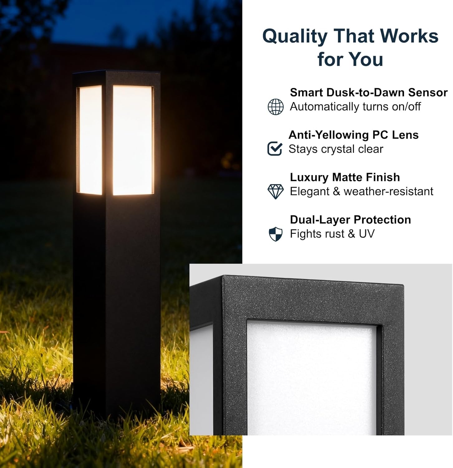 SkyGlow 32" Solar Bollard Light, Stainless Steel LED IP55 Outdoor Waterproof Curb Appeal Modern Landscape Path Lights for Garden, Pathway, Lawn, Patio, Courtyard and Driveway Decoration