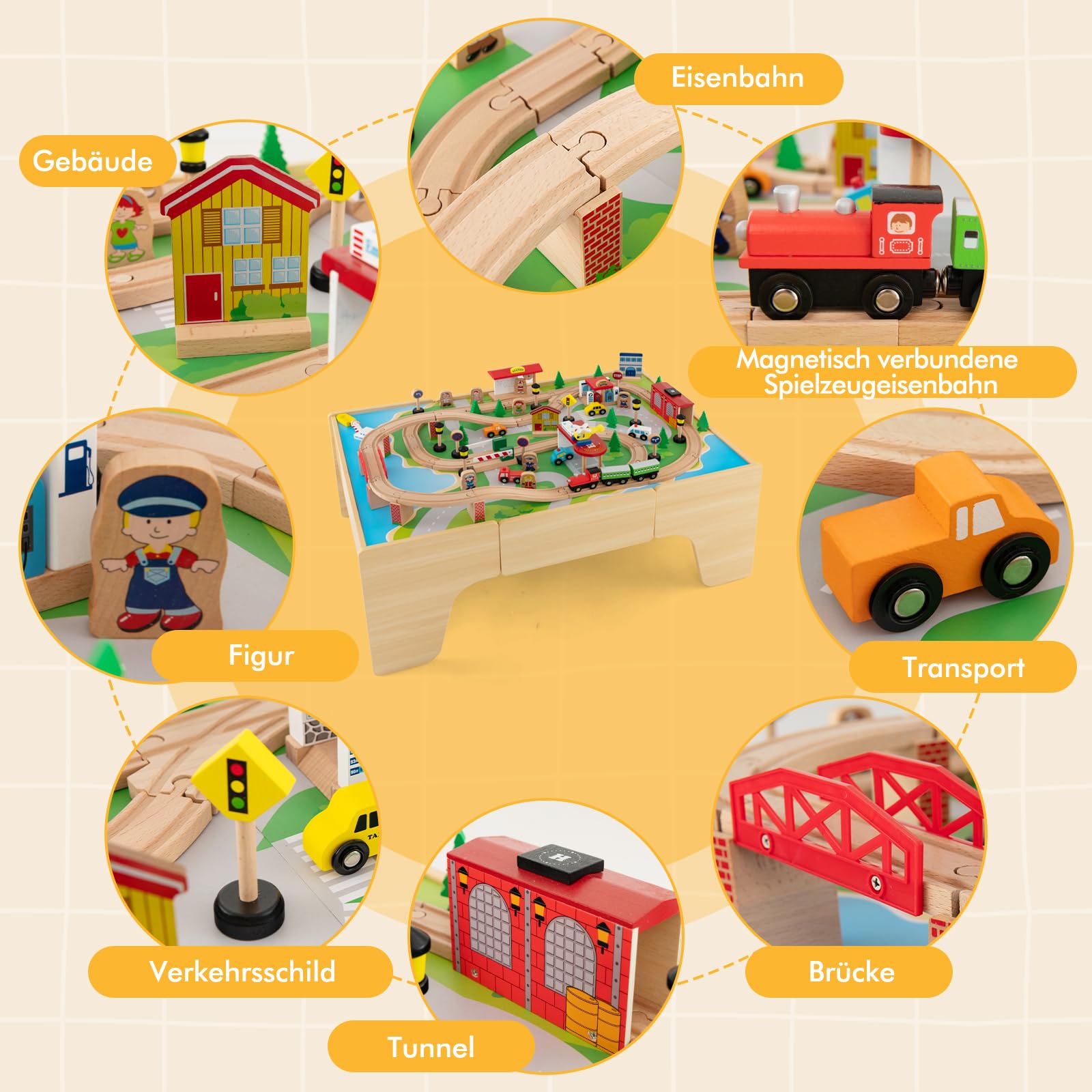GOPLUS Spieltisch mit 84 Spielzeugteile, Kinder Eisenbahn Set mit Schublade & Umkehrbare Arbeitsfläche, Kinderaktivitätstisch zum Spielen, Bauen & Basteln für Kinder ab 3 Jahren