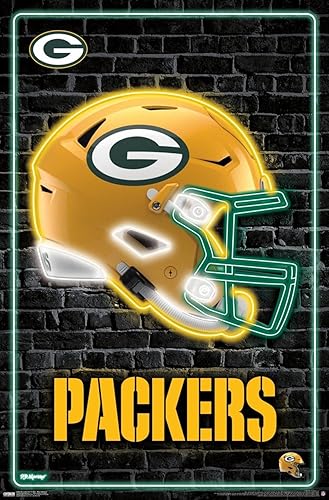 Miniatura 9 de Trends International NFL Green Bay Packers - Póster de pared con casco neón 23, 22.4 pulgadas de largo x 14.7 pulgadas, versión enmarcada de madera