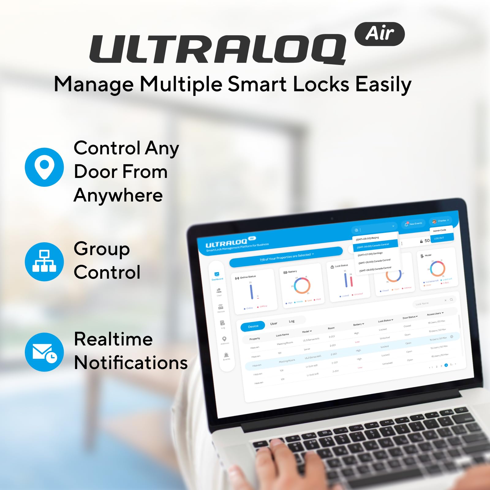 ULTRALOQ Latch 5 Built-in WiFi Smart Lock con NFC, 5-in-1 Keyless Entry, serratura con Bluetooth, maniglia intelligente con tastiera (nero)