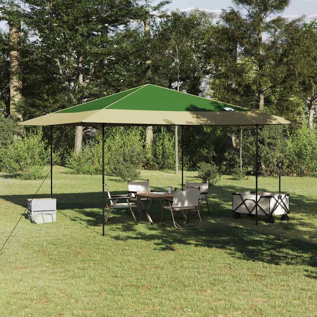 Mangloder Pavillon-Zelt Grün 395 x 395 x 251 cm Stoff Pop-up Faltpavillon mit Stahlrahmen für Garten Terrasse Outdoor Camping Partyzelt mit wasserdichtem Dach und Sonnenschutz