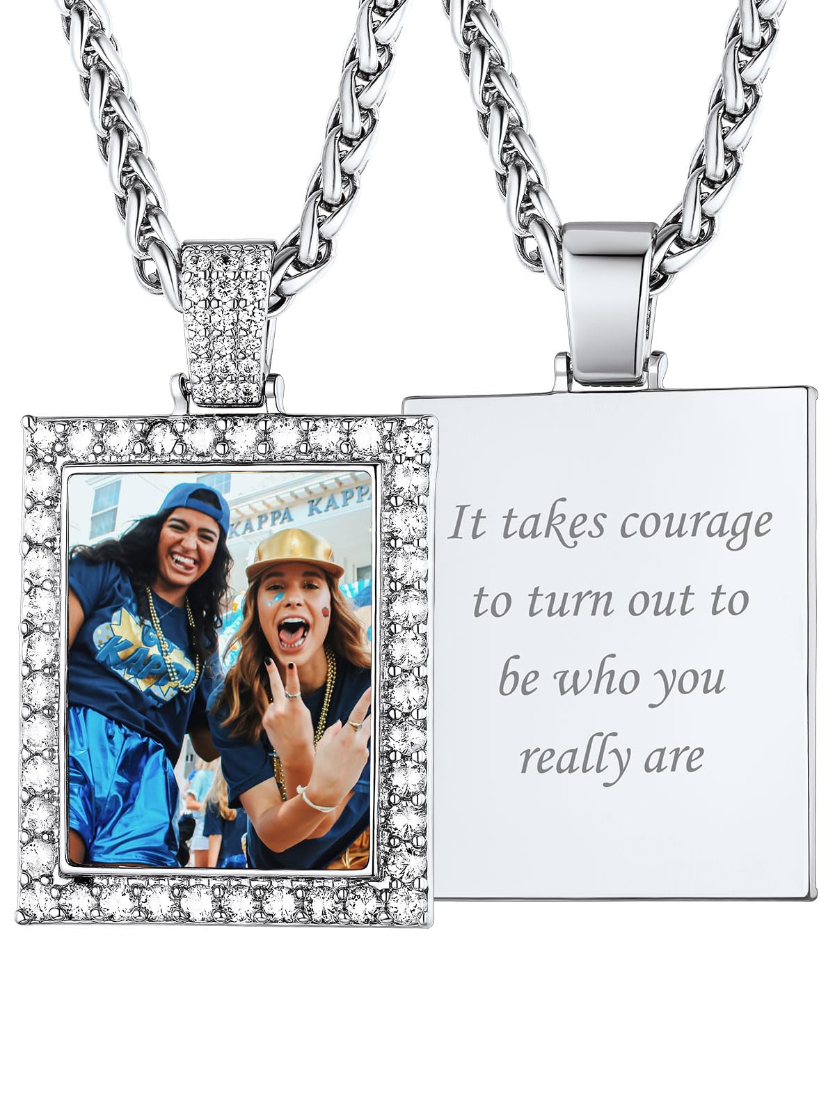 Custom4U Picture Necklace Personalized Photo Circle Chain for Men Women
