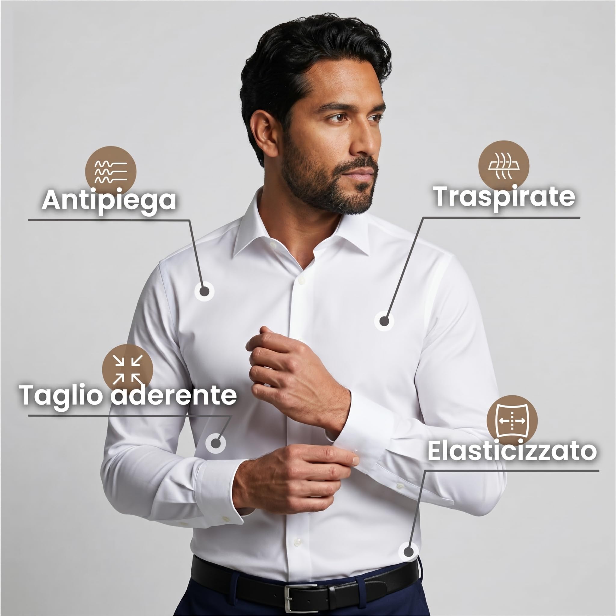 Azzurro Milano Camicia Elasticizzata Uomo, Slim Fit, Elegante e Casual, Maniche Lunghe in Cotone, Ideale per Ufficio e Tempo Libero