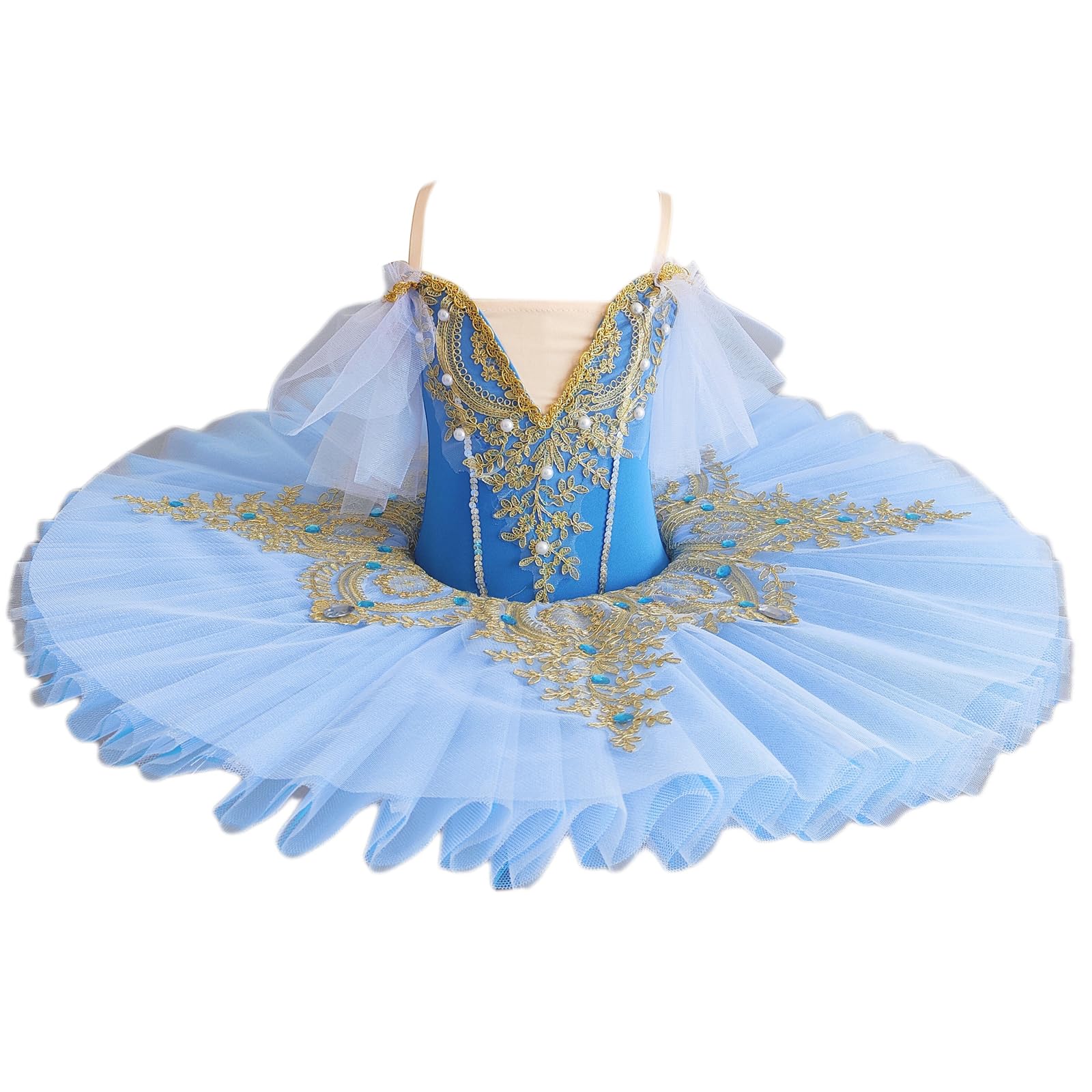 Ballet Justaucorps Manches À Volants pour Filles Enfants Spaghetti Sangle Fleur Réglable Perle Broderie Tutu Jupes Gymnastique Pratique Performance Costume