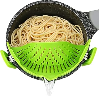 Pasta Strainer, Pot Strainer Clip on Silicone – Adjustable Clip on Strainer for Pots, Strainers and Colanders, Silicone Strainer, Food Strainer, Pasta Drainer, Colander (Green) By Stoto