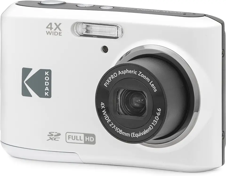 KODAK Câmera digital PIXPRO Zoom FZ45-WH de 16 MP com zoom óptico de 4X, ângulo amplo de 27 mm e tela LCD de 2,7 polegadas (branca) | CMOS de 16 MP, zoom óptico de 4x grande angular de 27 mm, 2,7 LCD, vídeo Full HD 1080p, usa 2 pilhas Aa