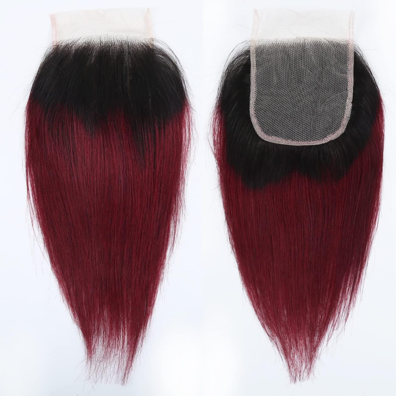 1b/99j Ombre Bundles with Closure(10 10 10+10) Brazilian Straight Human Hair Red Burgundy Short Bob 50g/bundle with 4x4 Lace Closure - Image 4