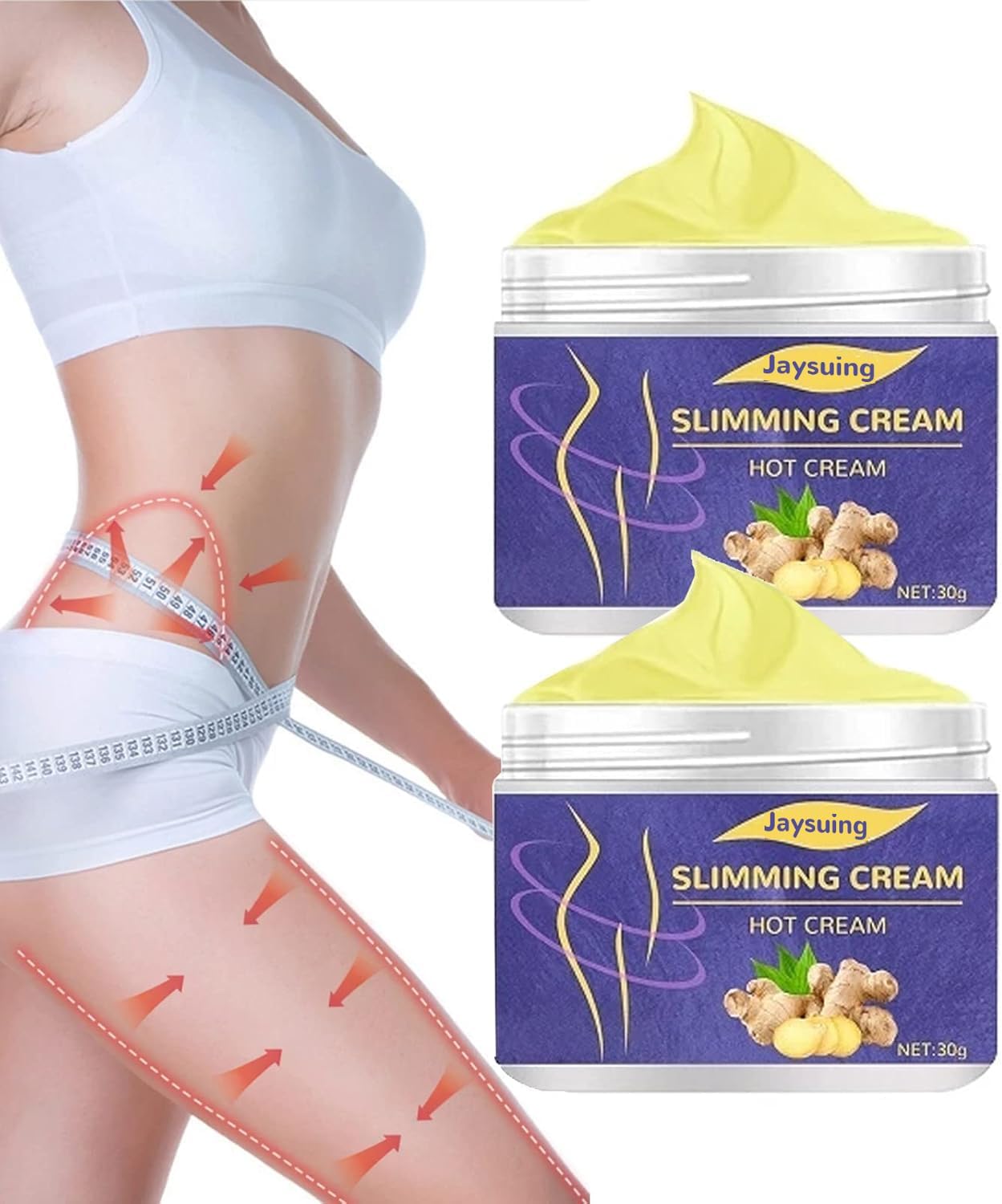 NALACAL2PCS Ginger Anti Cellulite Hot Cream，Belly Firming Cream, Navel Arm Leg Belly Fat Burning Cream, Skin Firming Moisturizing Massage Gel for Cellulite, Soothing, Relaxing, Tightening & Slimming