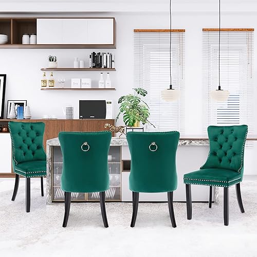 Miniatura 93 de Juego de 6 sillas de comedor de terciopelo, sillas de comedor tapizadas acolchadas con ribete de tachuelas y patas de madera maciza para cocina,