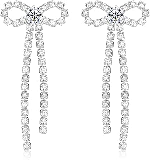 Elegant Crystal Bow Earrings for Women Cubic Zircon Bow Statement Earrings for Wedding Bridal Prom Jewelry