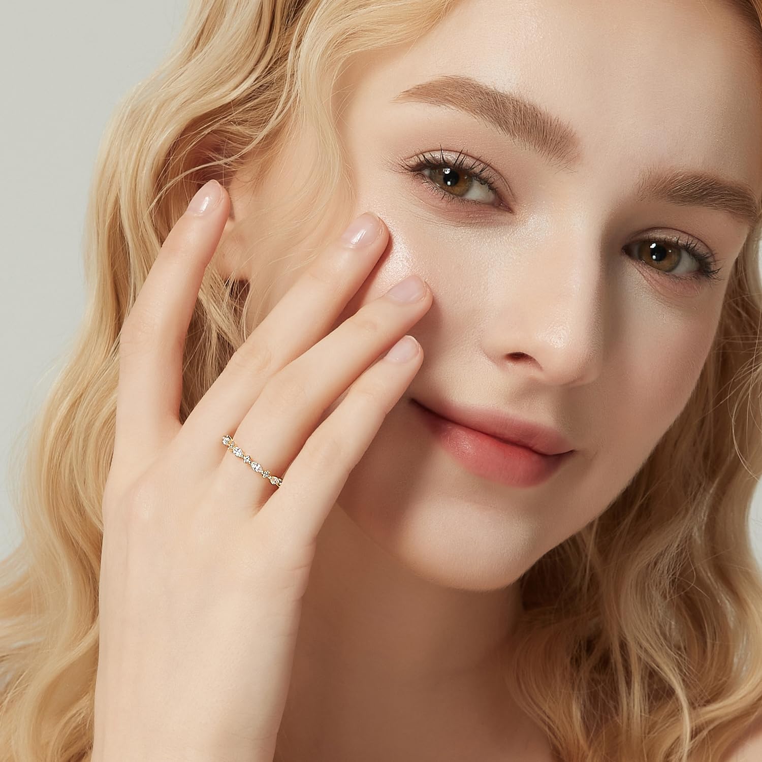 SHINYSO 14K Gold Plated Wedding Band for Women Thin Stacking Ring Half Cubic Zirconia Eternity Engagement Ring Size 4-10 - Image 5