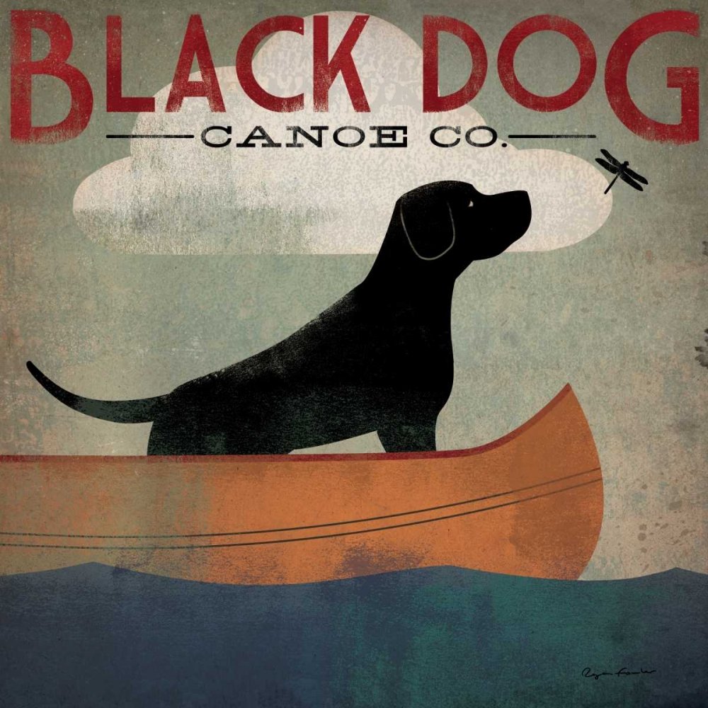 Posterazzi Collection Black Dog Canoe Poster Print by Ryan Fowler (48x48 )