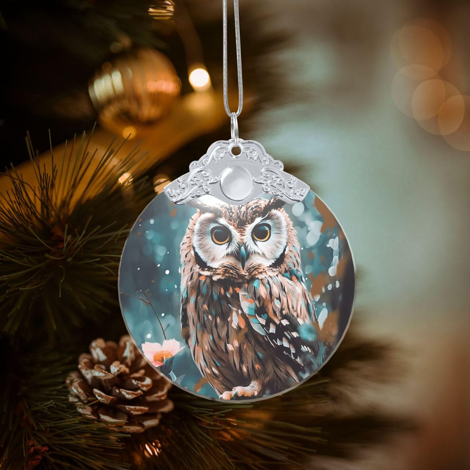 Crystal Christmas Ornaments for Christmas Tree Decoration Hanging Animal Cute owl Ornament with Gold Ribbon Crafts Round Pendant for Keepsake Gifts Glass Xmas Decor Party Supplies
