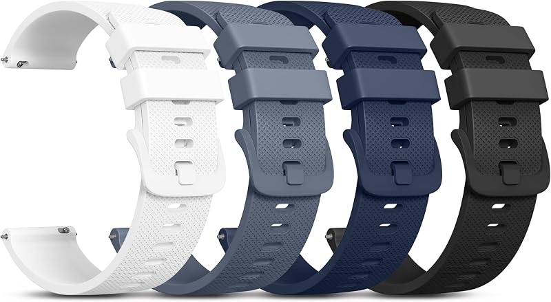 Vanjua 22mm Watch Bands Quick Release Replacement Wristband, 4 Pack Soft Silicone Waterproof Sport Straps Band for Men Women