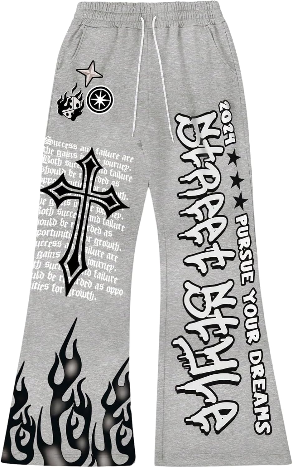 WDIRARA Men's Flared Graphic Y2k Sweatpants Wide Leg Drawstring Gothic Streetwear Casual Pants