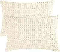 Vista 64 de PHF Fundas de almohada con tejido de gofre de 24" x 24", paquete de 2, funda de almohada cuadrada 100% algodón para decoración de ropa de cama, sin