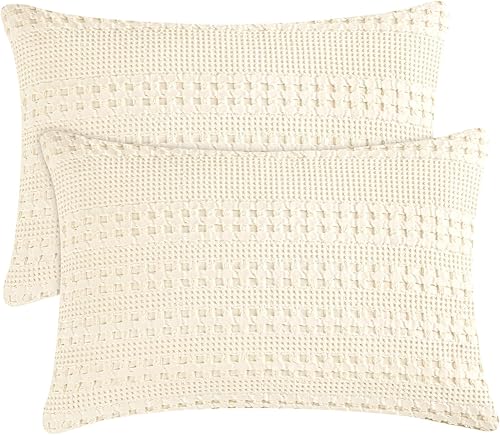 Miniatura 65 de PHF - Fundas de almohada 100% algodón con tejido gofre europeo, 26 x 26 pulgadas, 2 unidades para decoración elegante del hogar, sin relleno