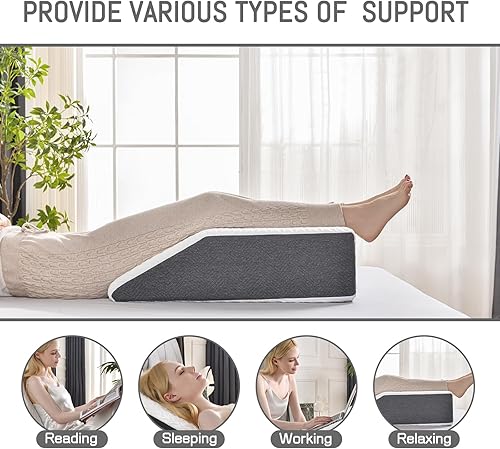 Miniatura 2 de Cosmoluxe Almohada de cuña con espuma viscoelástica refrescante, eleva las piernas o la cabeza para aumentar la circulación y aliviar la hinchazón