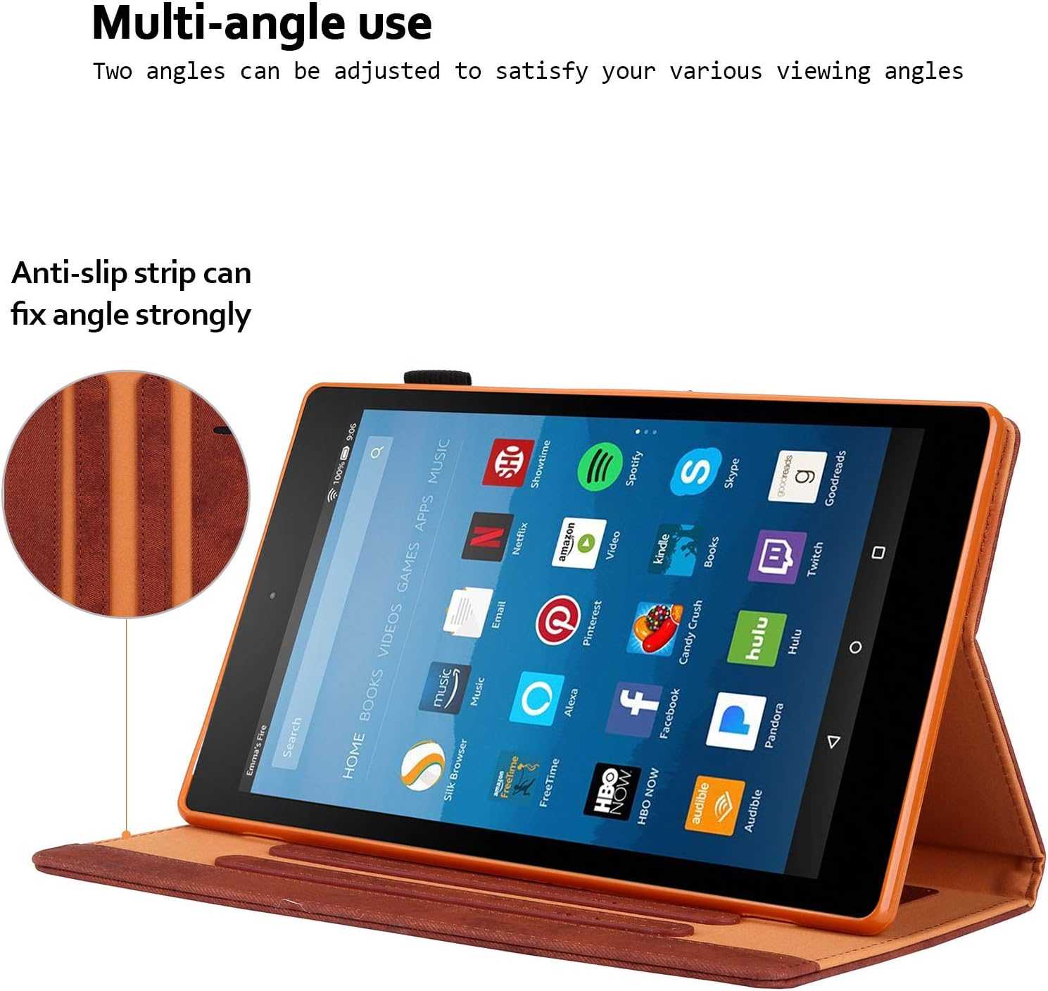 Folding Case for Amazon Fire HD 10 9th/7th/5th Gen, Techcircle Smart Flip [Wake/Sleep] Solid PU Leather Protective Cover for All-New Kindle Fire HD 10.1 inch Tablet 2019/2017/2015 Release, Brown