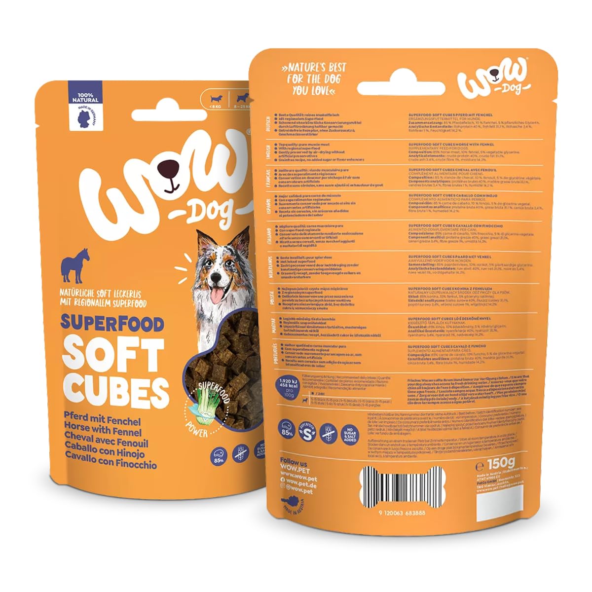 WOW Dog Superfood Soft Cubes mit Pferd 6 x 150g | Leckerlis ohne Getreide