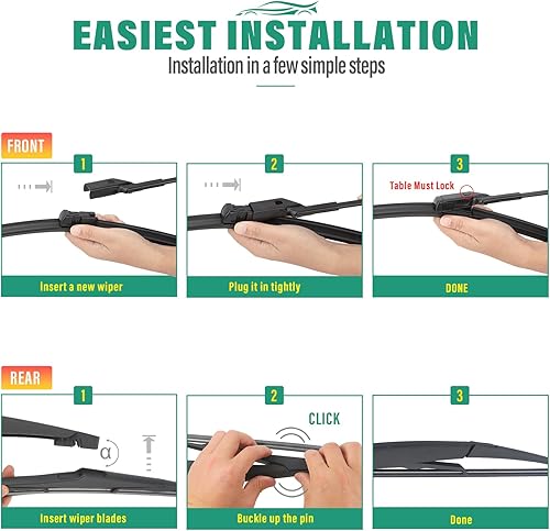 Vista 47 de 26" 20" 16" Windshield Wiper Blades Replacement for Dodge Grand Caravan 2008-2020 / Chrysler Town & Country 2008-2016 Premium All Weather Front Rear