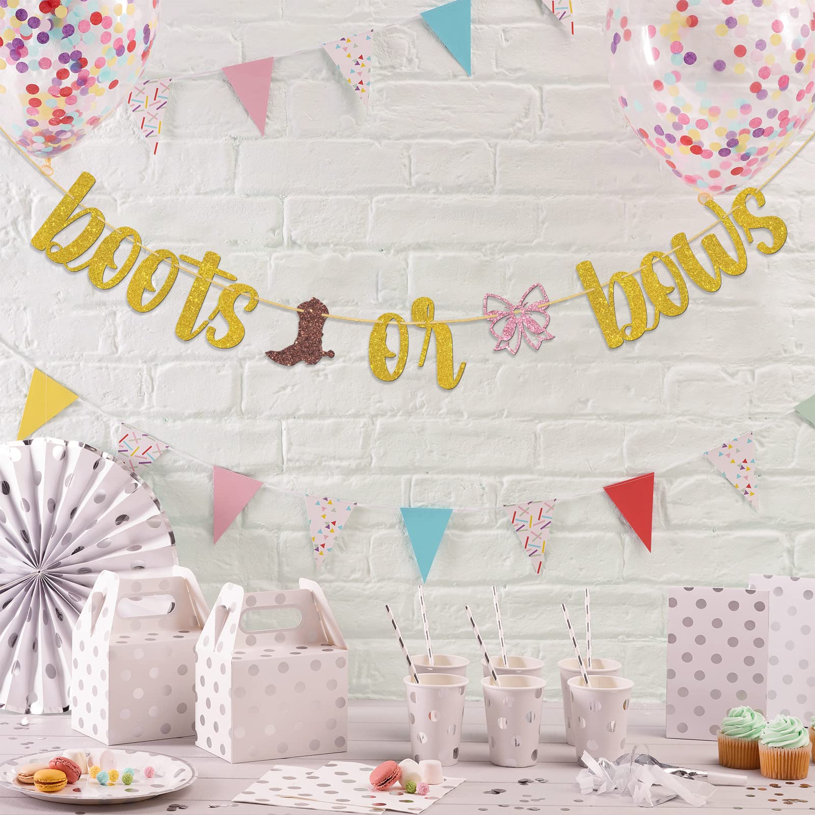Dalaber Glitzer-Banner „Stiefel Oder Schleifen“ – Für Babyparty & Geschlechtsoffenbarung, Western-Stil