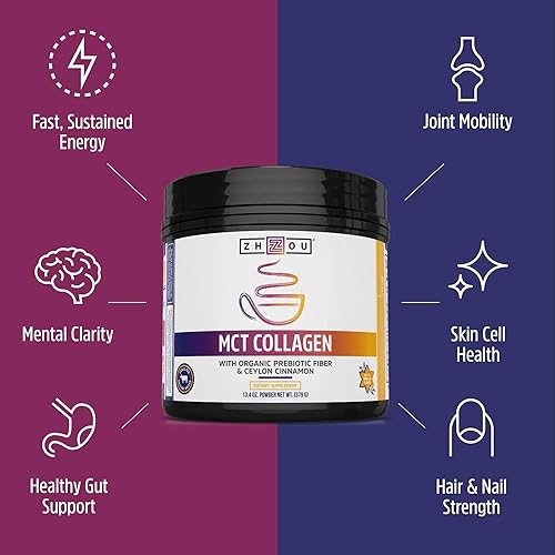 Miniatura 4 de Zhou MCT - Polvo de colágeno con sabor a péptidos de colágeno para mujeres y hombres, colágeno hidrolizado con MCT para articulaciones, huesos,
