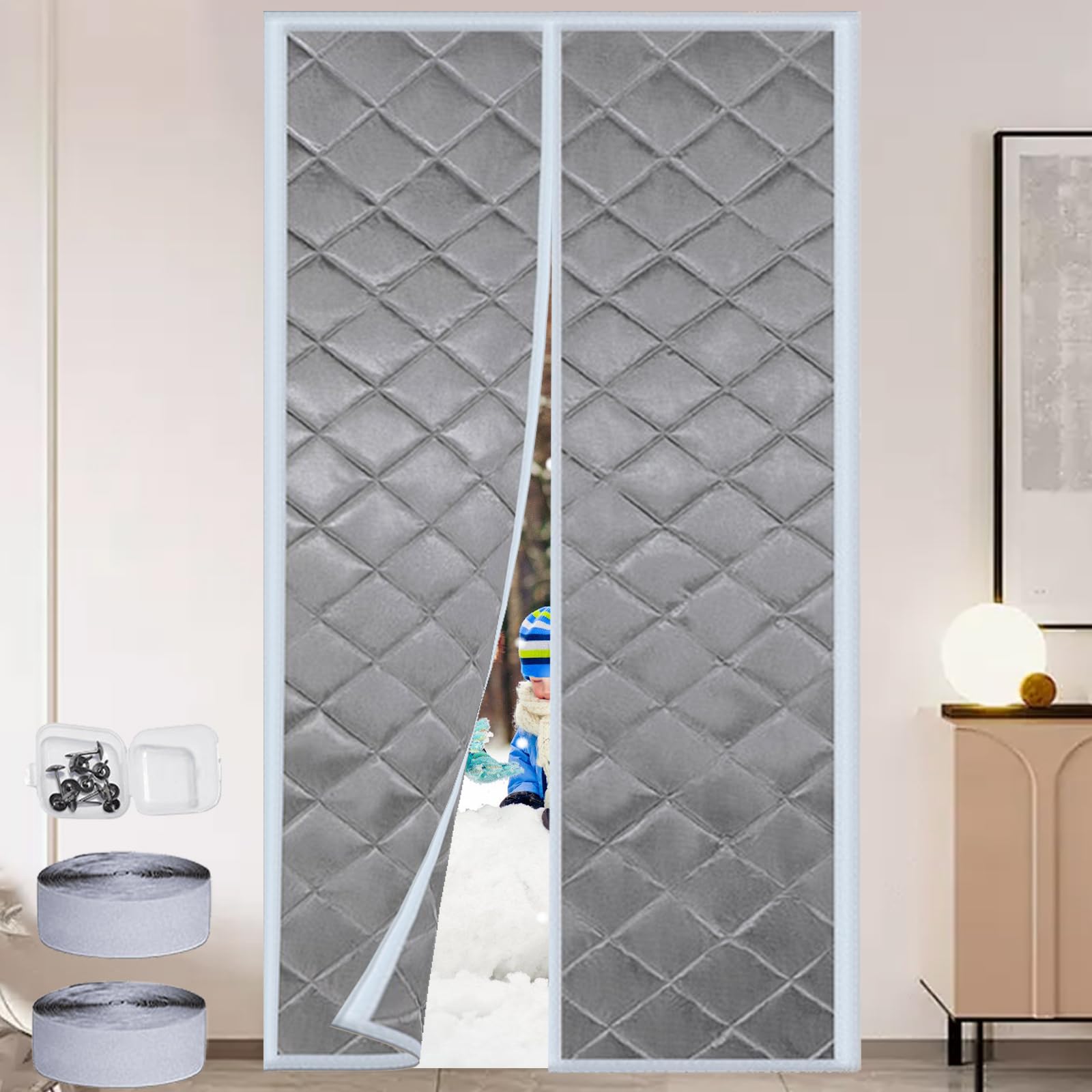 BORDEAG Tenda Della Porta Invernale Calda, Tenda Termica Magnetica, Tenda Magnetica Isolante Termica Per Porte, Tenda Per Porta Inverno Termica (70 X 200 cm)