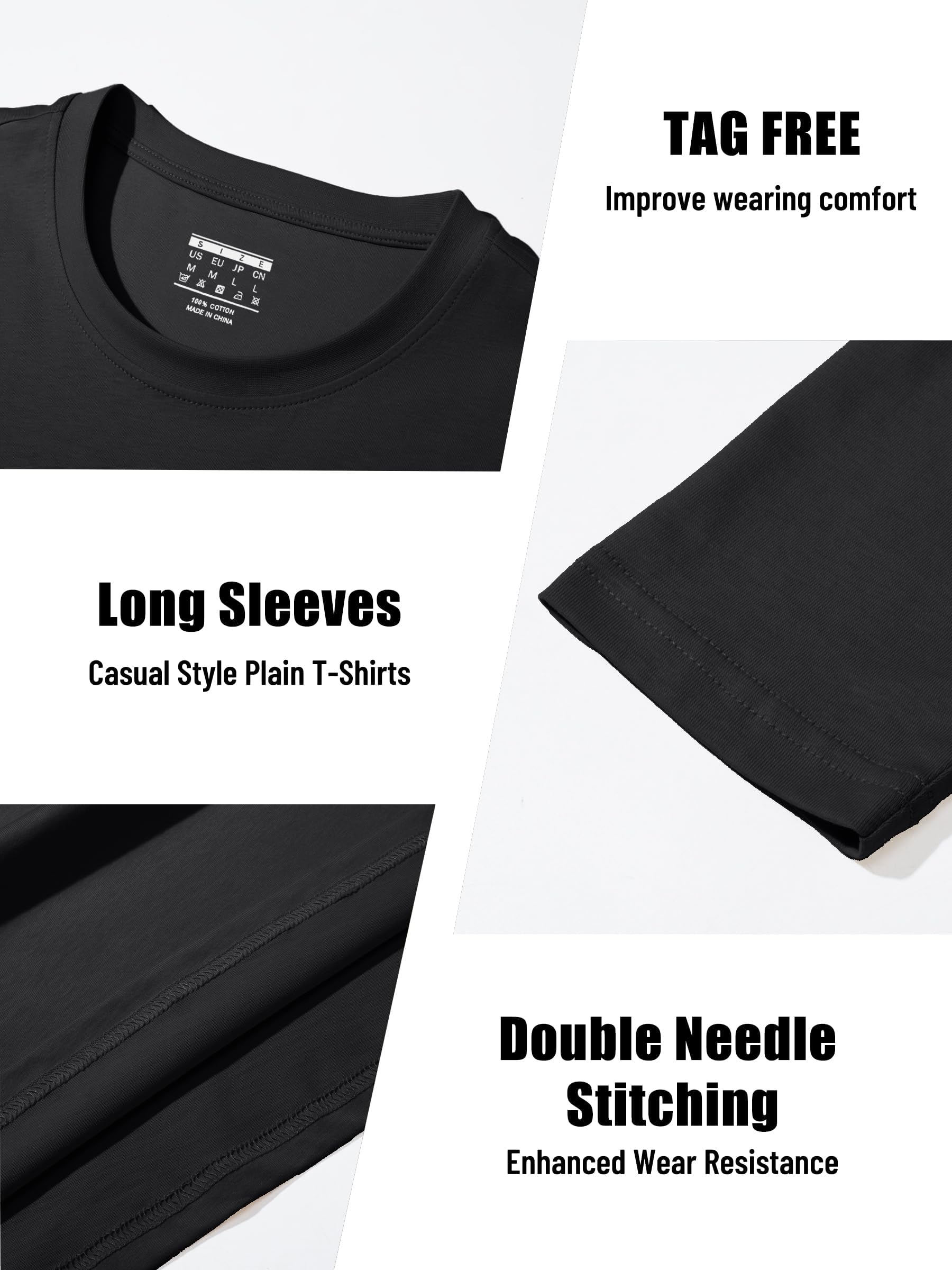 KEFITEVD Camiseta de manga larga para hombre, de algodón, manga larga, cuello redondo, para tiempo libre, manga larga, invierno, cuello redondo