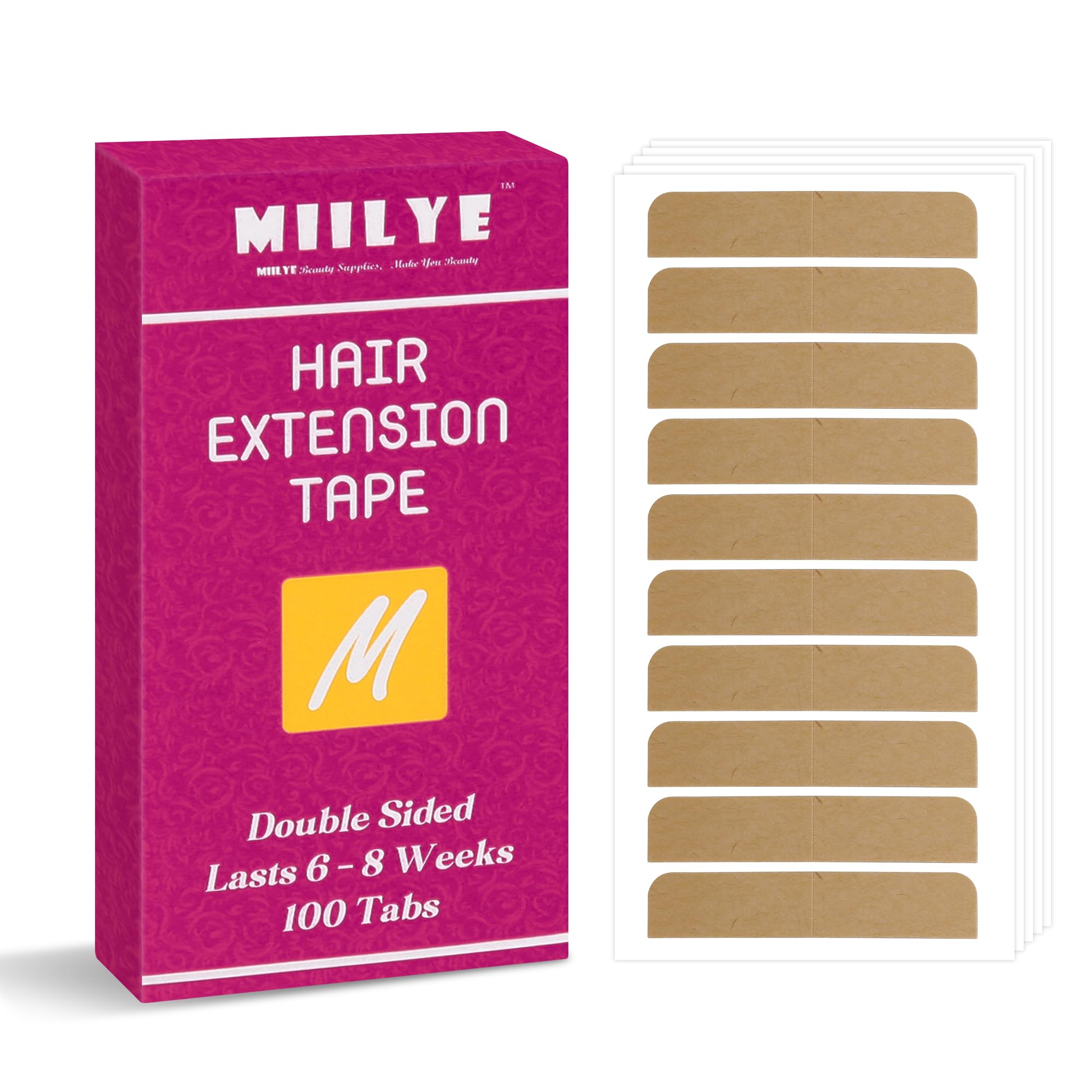 MIILYE Hair Extension Tape 100 Tabs, Double Sided Adhesive Replacement Tape, 6+ Weeks Hold Time, No Residue, Strong Tapes for Tape in Hair Extensions