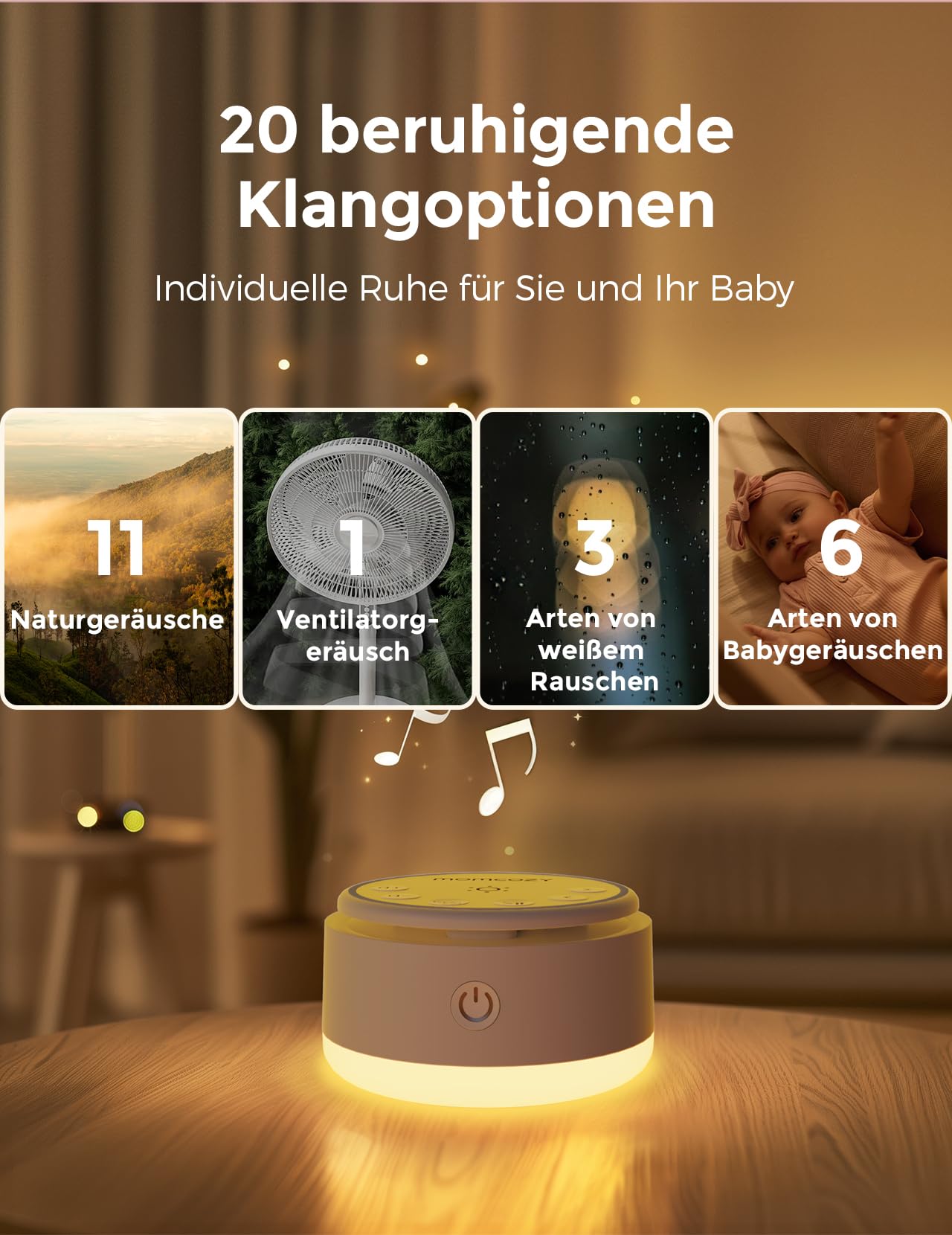 Momcozy Sound Machine for Baby-20 Soothing Sounds & Touch Warm Light Portable White Noise for Kids & Adults for Sleeping Timer and Memory - Image 2