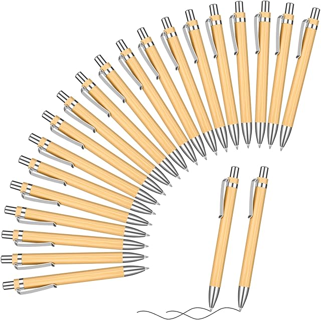 OSDUE 20 Pcs Ballpoint Pens, Bamboo Pen Retractable Ballpoint Pen, Black Ink Medium Point 1.0 mm Gift Pens for Writing Journaling School Office Supplies Graduation Gift