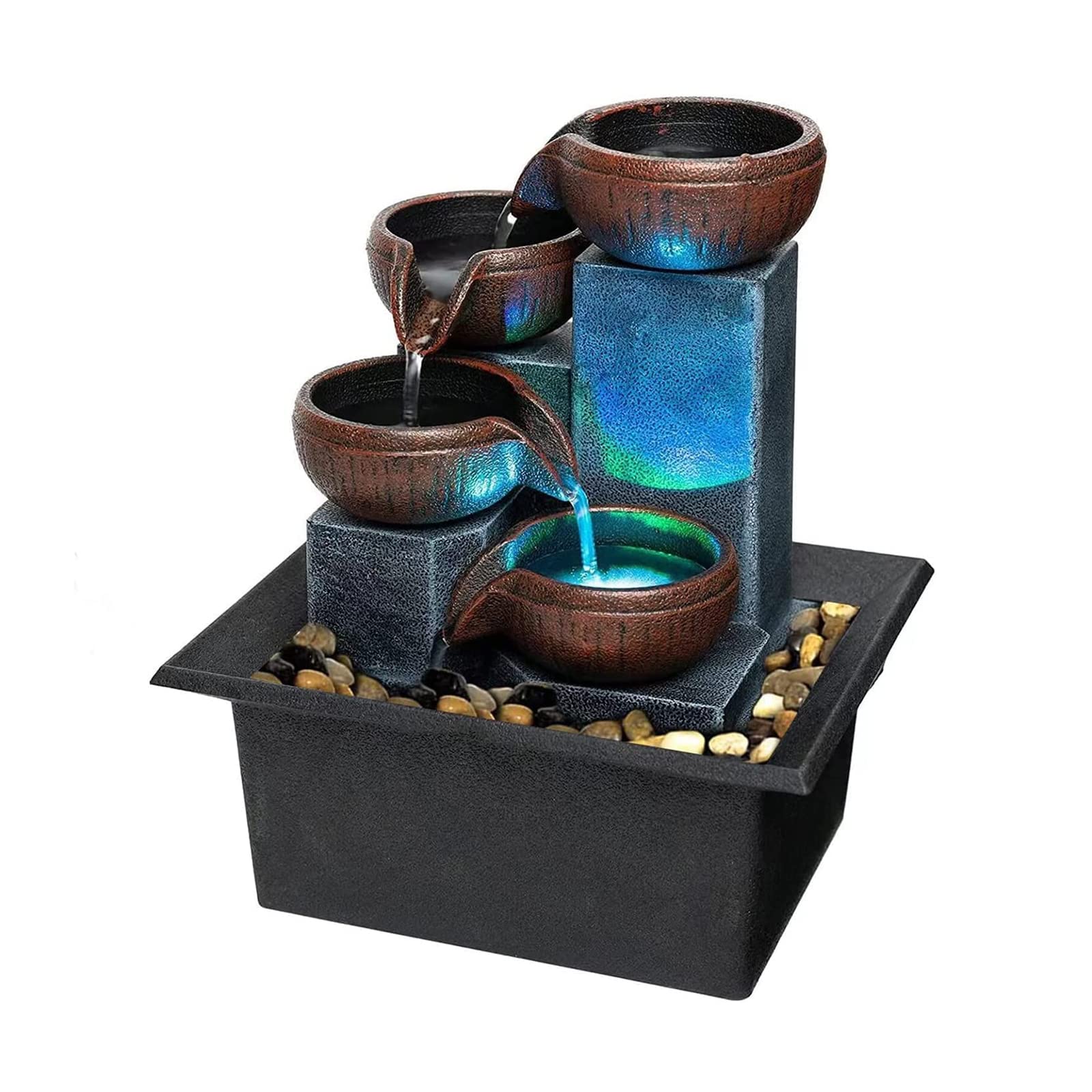 Tabletop Fountain Waterfall Zen Meditation Fountain Indoor Relax Desktop Fountain with LED Light for Office Home Bedroom