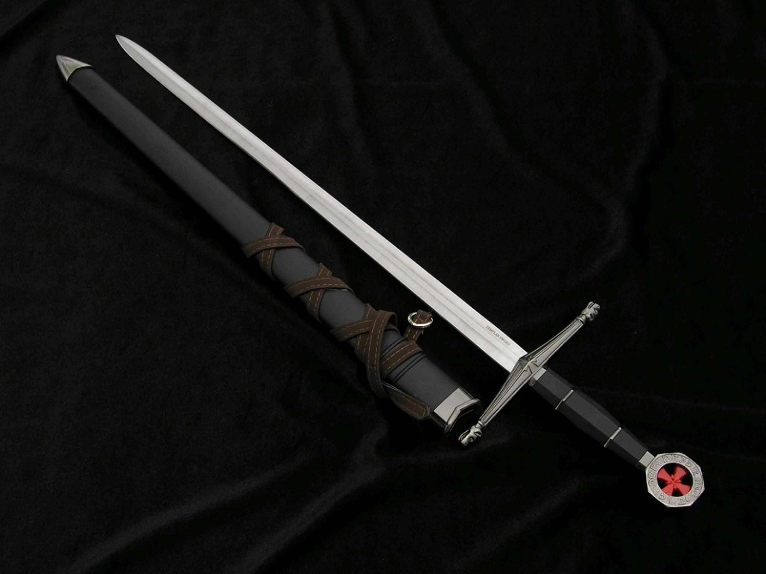 Kurzschwert - Langer Dolch Schwert echt Metall Templerschwert TX1063-230A mit Scheide und mit Gürtel Dekoratives für Mittelalter zur Rekonstruktion oder als Geschenk