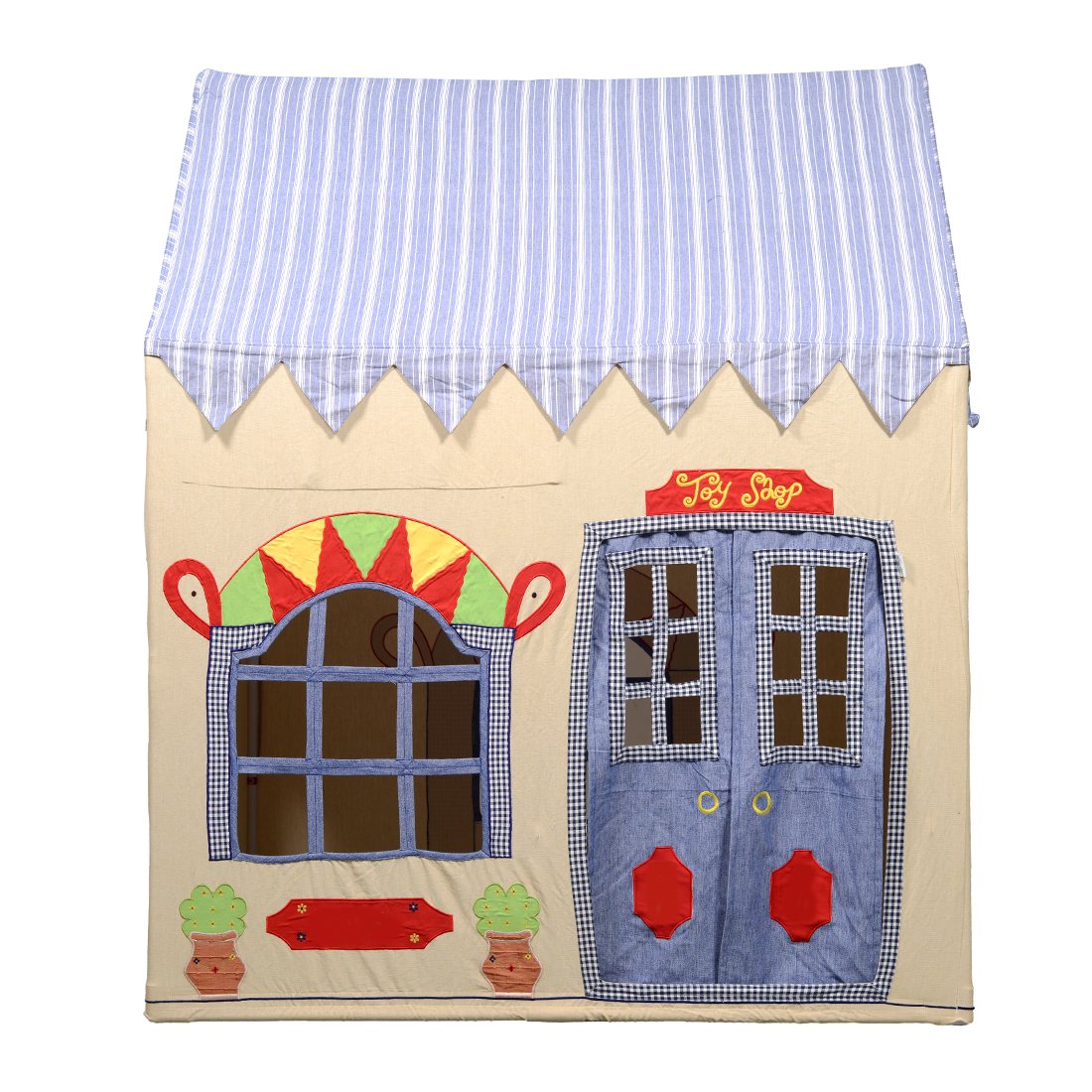 Second May Kids Tent House Toy Shop Small Size Tent House for Kids Cream Blue - Tent & Frame Kids Portable Small Size Tent House with Non-Slip Padded Mat Home Theme Play House Kids Tent House For Kids