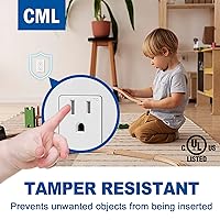 Vista 3 de CML Decorator - Toma de corriente para pared, paquete de 50 tomas eléctricas estándar de 15 amperios, 15 A/125 V, 2 polos y 3 cables, placa de pared