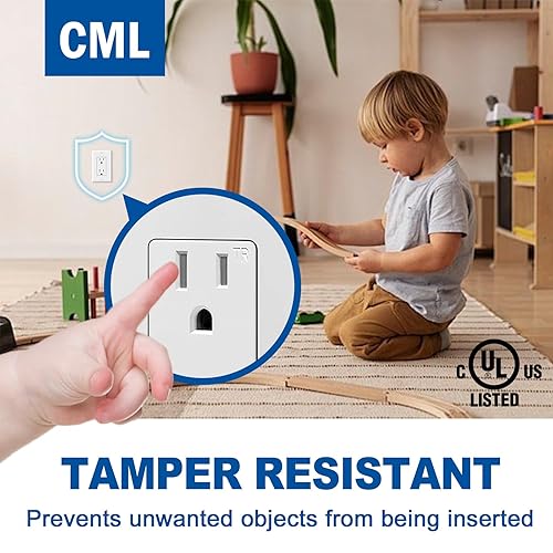 Vista 3 de CML Decorator - Toma de corriente para pared, paquete de 50 tomas eléctricas estándar de 15 amperios, 15 A/125 V, 2 polos y 3 cables, placa de pared