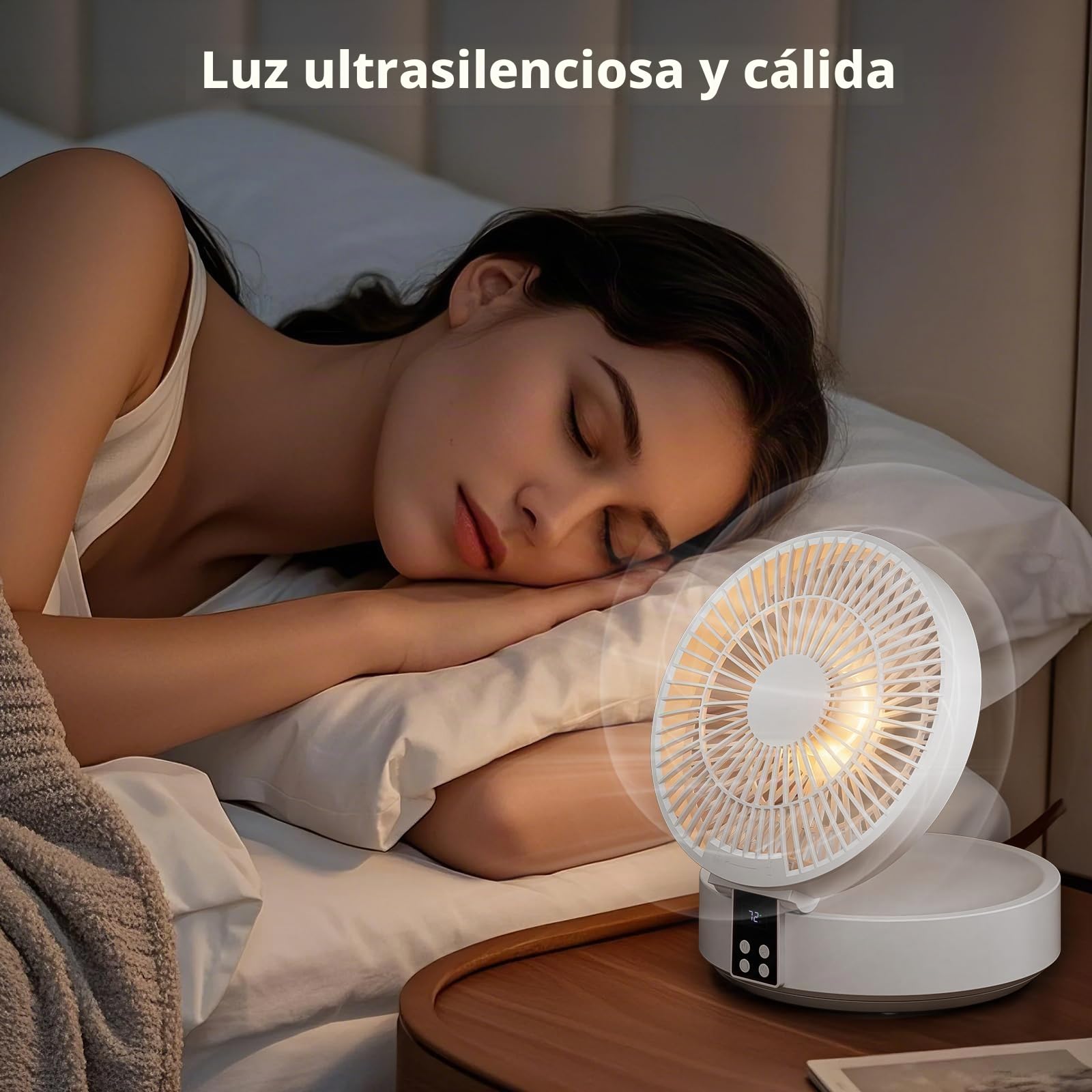 Ventilador de Mesa, Ventilador Silencioso Potente con Mando a Distancia, Auto Oscilación, 3 Velocidades, Ventiladores de Sobremesa Recargable para Oficina, Dormitorio y Cámping - Blanco