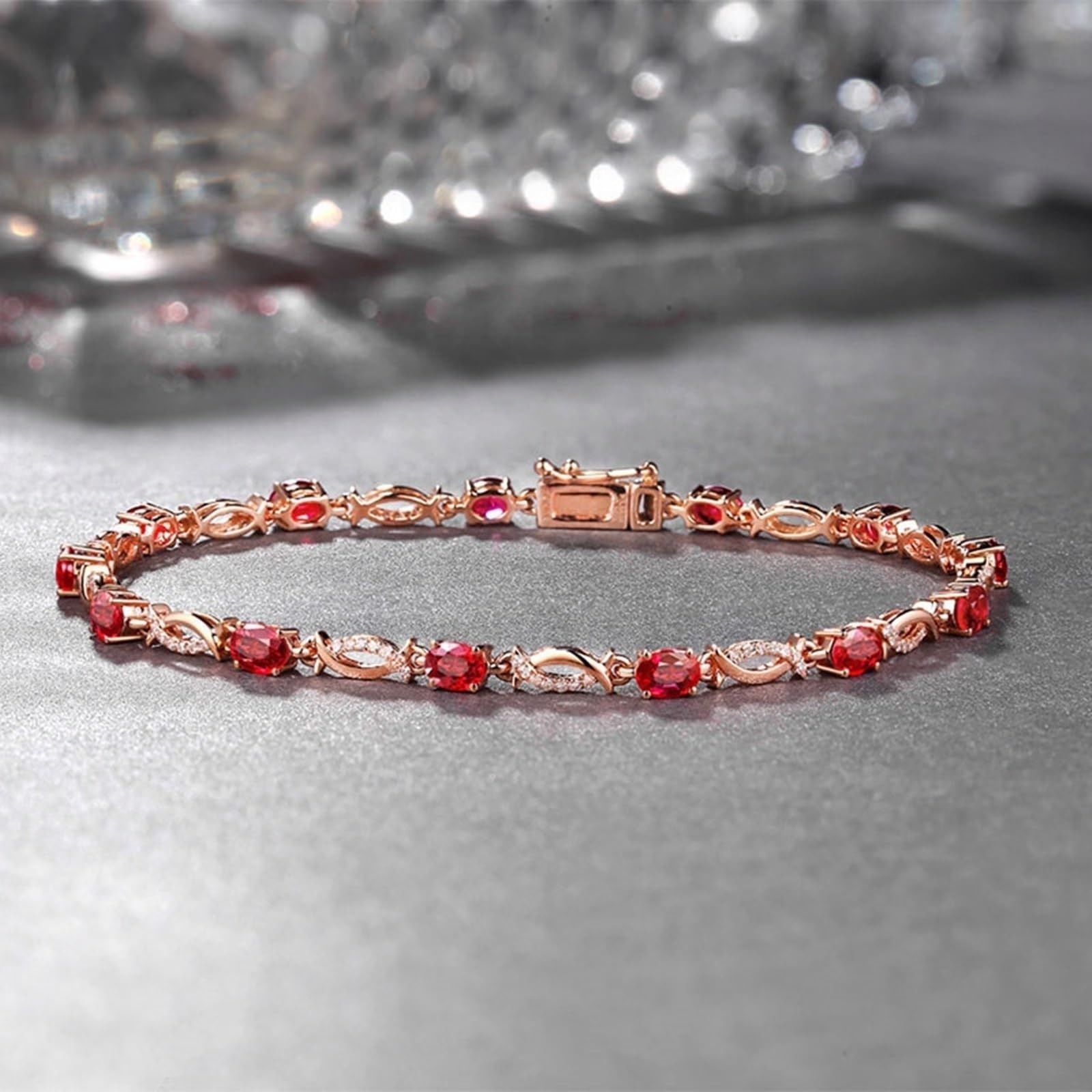 Bracciali Oro Rosa 750/585/375, Bracciale Donna con Rubino 3.8ct 16-20 cm con Diamante, Braccialetti da Sposa Fidanzati