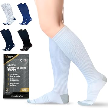 CopperJoint Knee High Compression Socks for Women and Men, Graduated Long Compression Socks for All-Day Standing, Sports & Travel, 15-20 mmHg Leg Support for Daily Wear