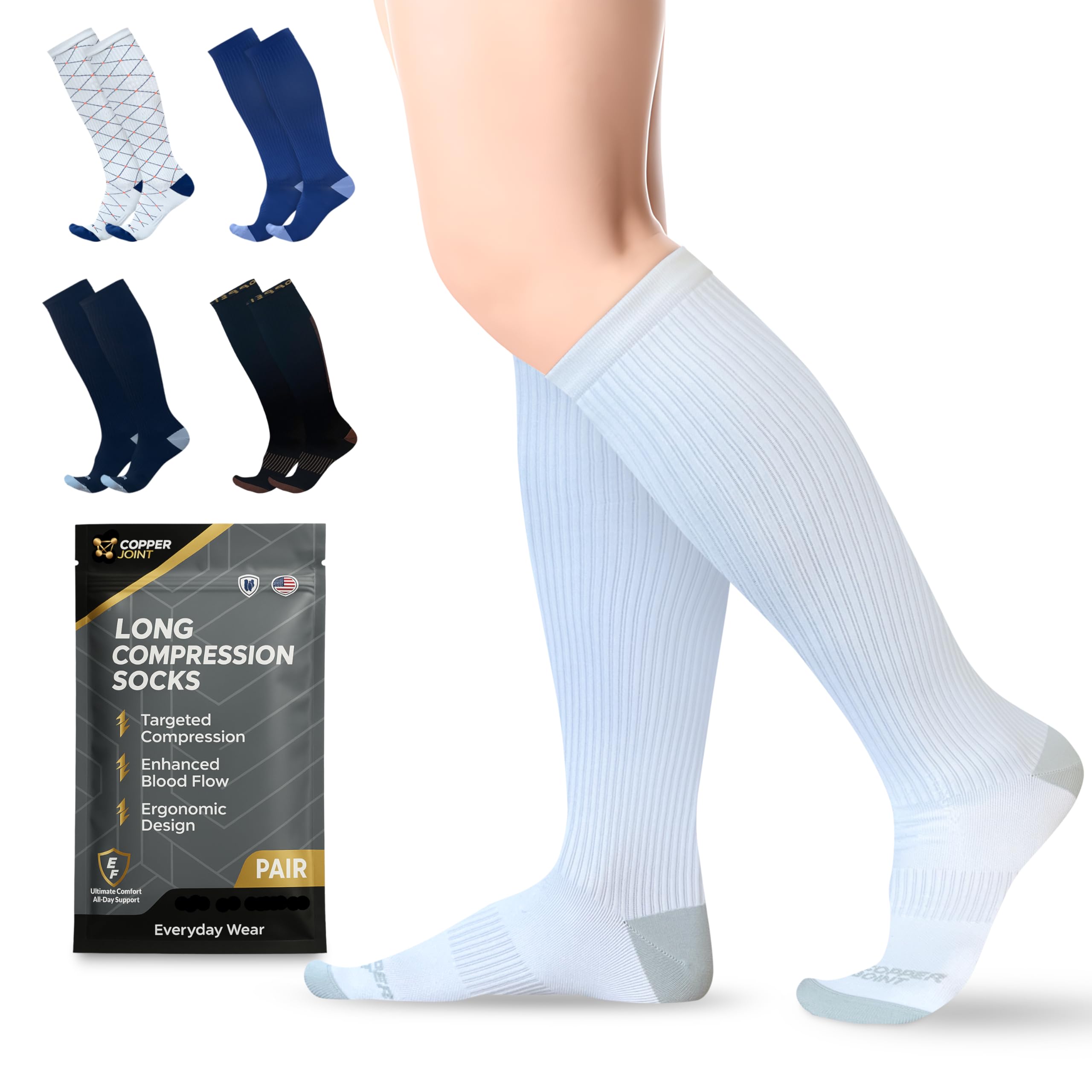 CopperJoint Copper Compression Socks for Women & Men – 15-20 mmHg Wide Calf & Plus Size Medical-Style Support – Pregnancy & Travel Compression Socks –