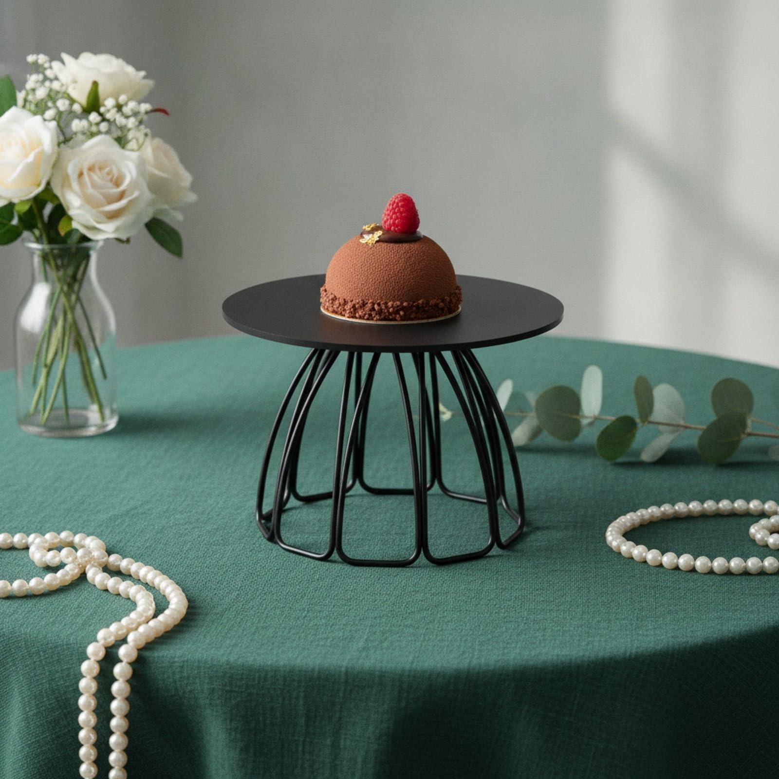 predolo Présentoir à Gâteaux en Acrylique Noir Polyvalent Présentoir à Gâteaux Rond en Acrylique Léger Support à Pâtisseries Base Décorative pr Buffs, M, Jupe