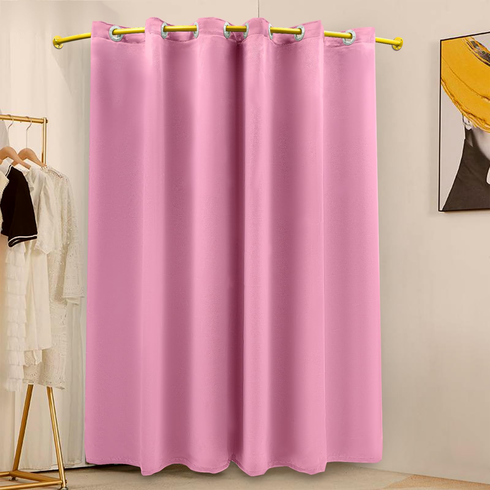 Fitting Room Clothing Store Wall-Mounted Changing Room Corner C-Shaped Temporary Privacy Protection Dressing Room with U Shaped Rod for Retail Store Kiosk Shop 3.94X3.94X6.56ft (Pink)