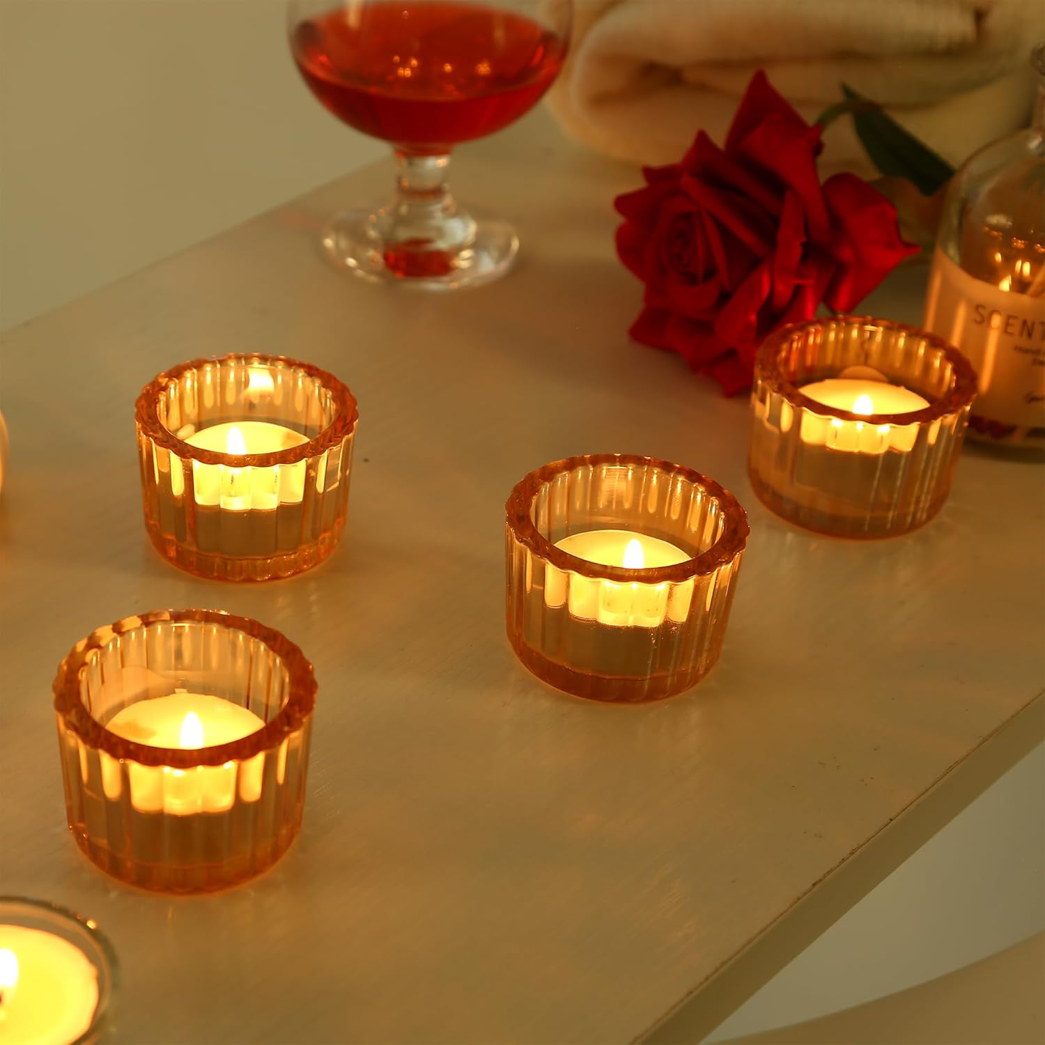 GOLDEAL Gold Tealight Candle Holder,Set of 48 Thick Glass,Tea Light Holders Bulk,Votive Candle Holders,for Wedding Table Decor,Party Supplies,Bridal/Baby Shower Decorations,Centerpieces for Tables