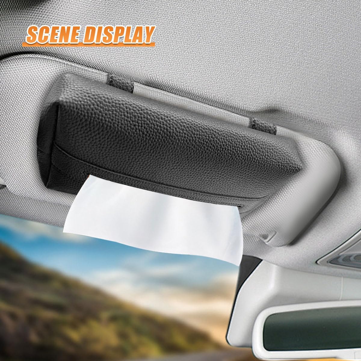 Car Tissue Holder, PU Leather Auto Napkin Holder for Visor & Backseat, Automotive Mask Organizer Case to Keep Vehicle Tidy, Universal Interior Accessories for Sedan Truck SUV(Black) image 4