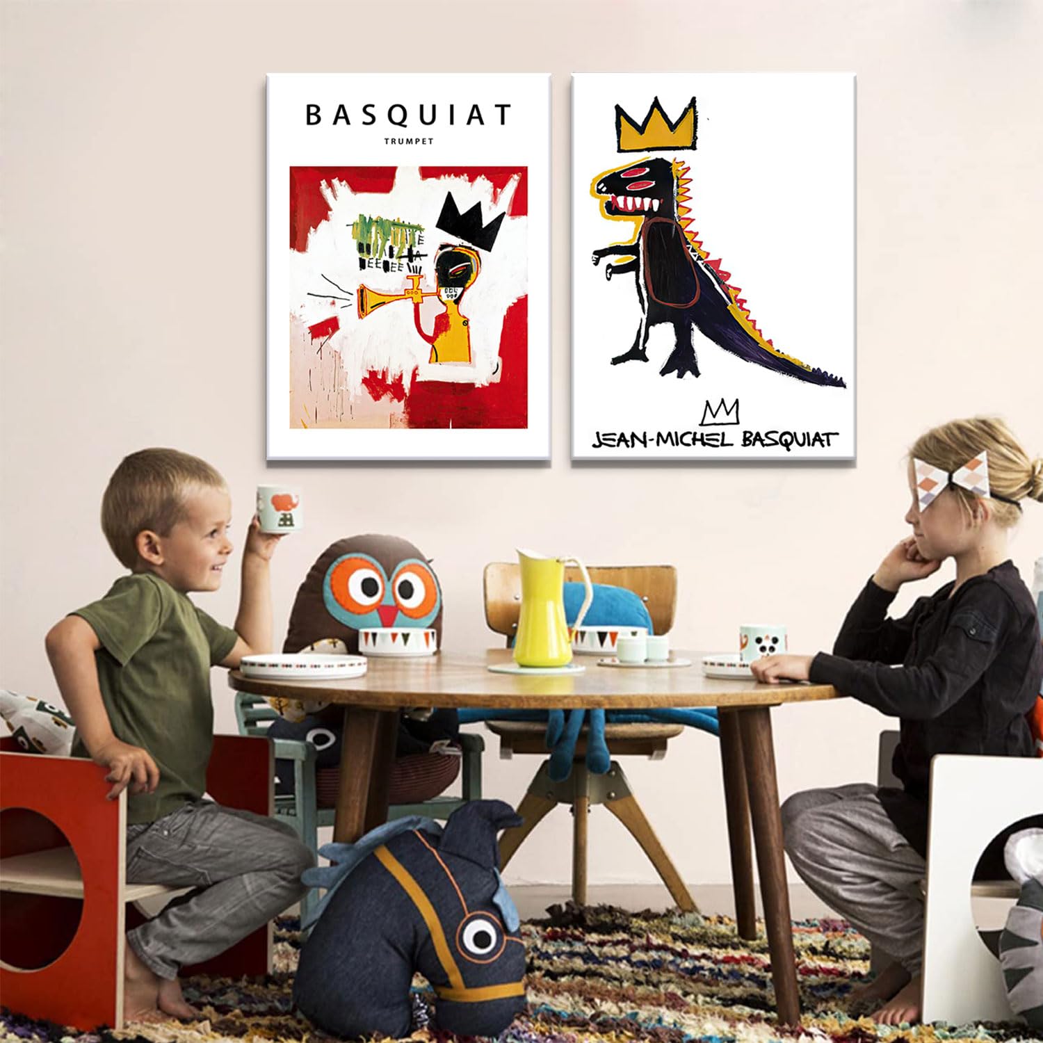 2 peças emolduradas Basquiat Wall Art Canvas Set Jean-Michel